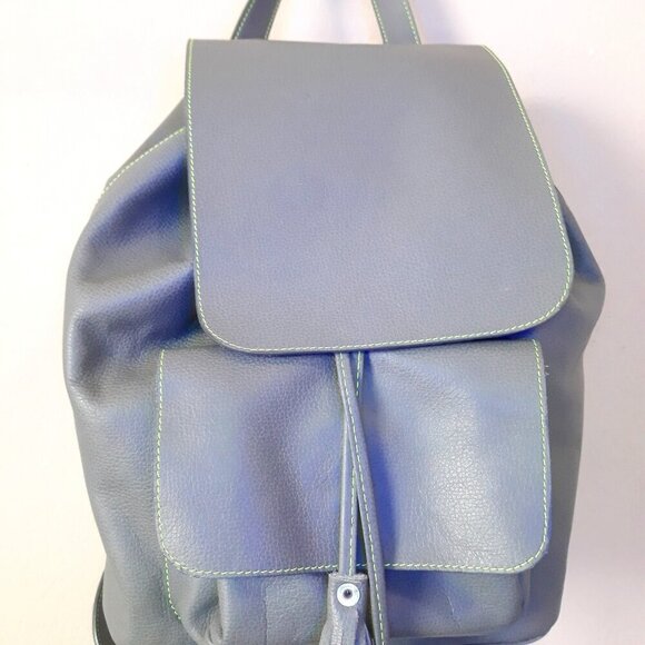 Green Leather Contrast Stitching Backpack Made in Romania Boho Utility - Picture 3 of 13